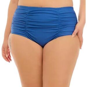 Raisins Curve Blue Costa High Waist Ruched Full Coverage Swim Bottoms Plus Sz 14